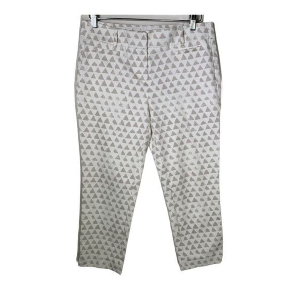 Loft Riviera Pants 6P Petite Cropped Cream Geometric Print Stretch - Picture 1 of 12